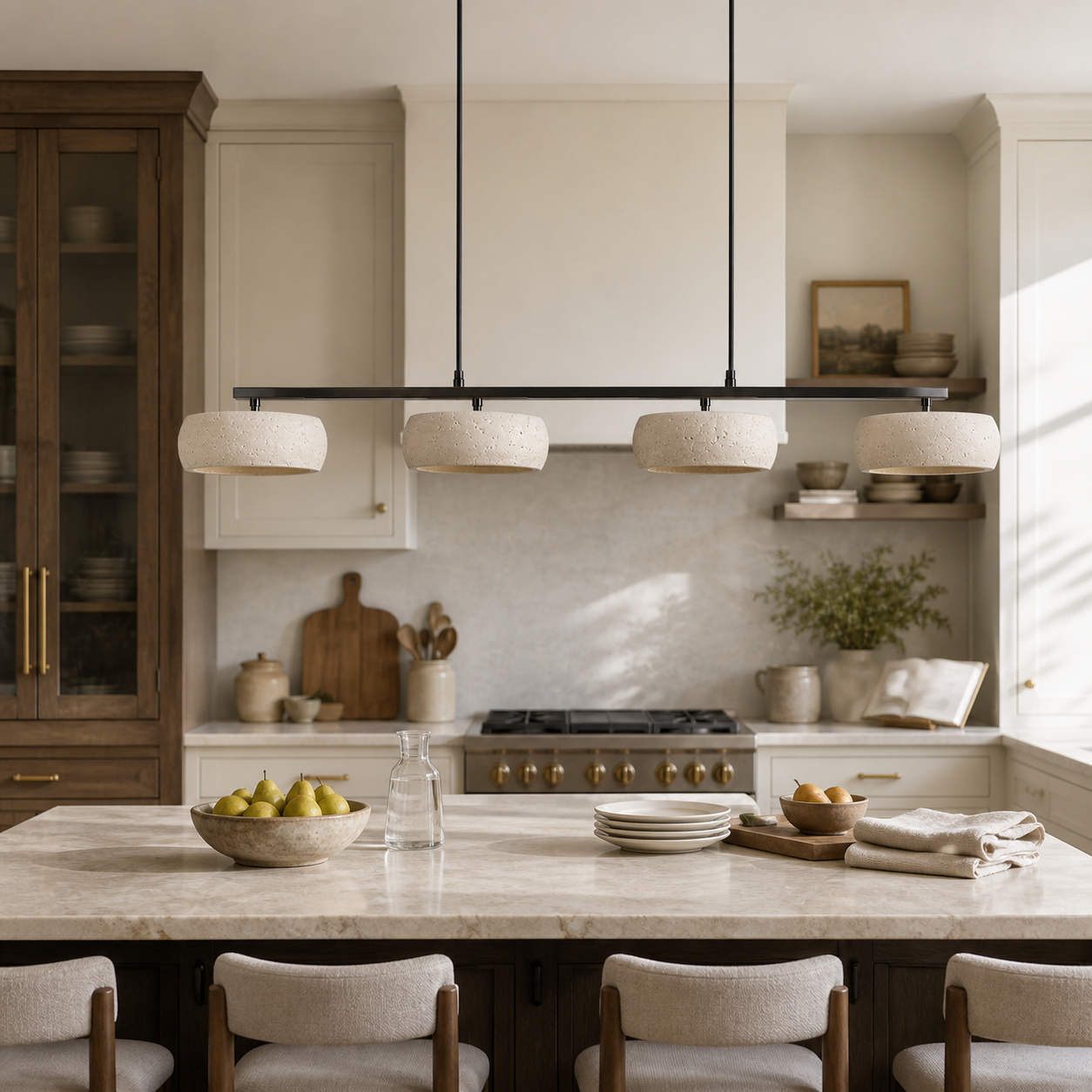 Eamon Wabi Sabi LED 4-Light Travertine Linear Pendant Light