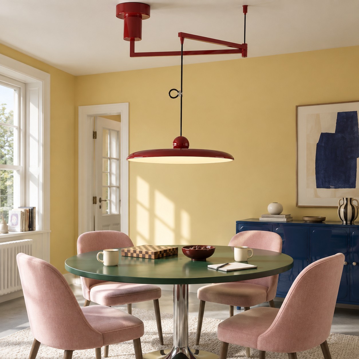 Delphin Colorful Swing Arm Flying Saucer Pendant Light