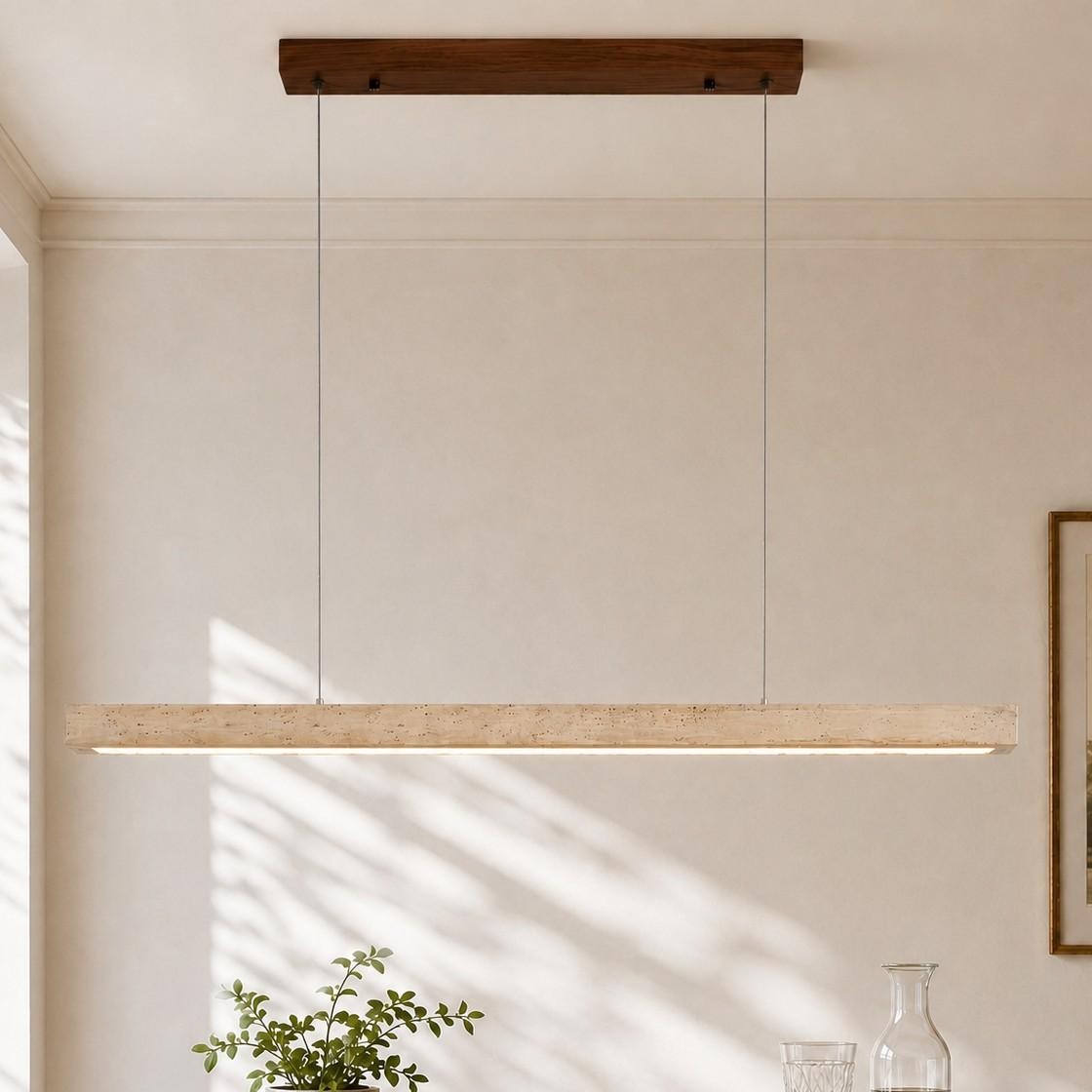 Umberto Minimalist Travertine Linear Pendant Light
