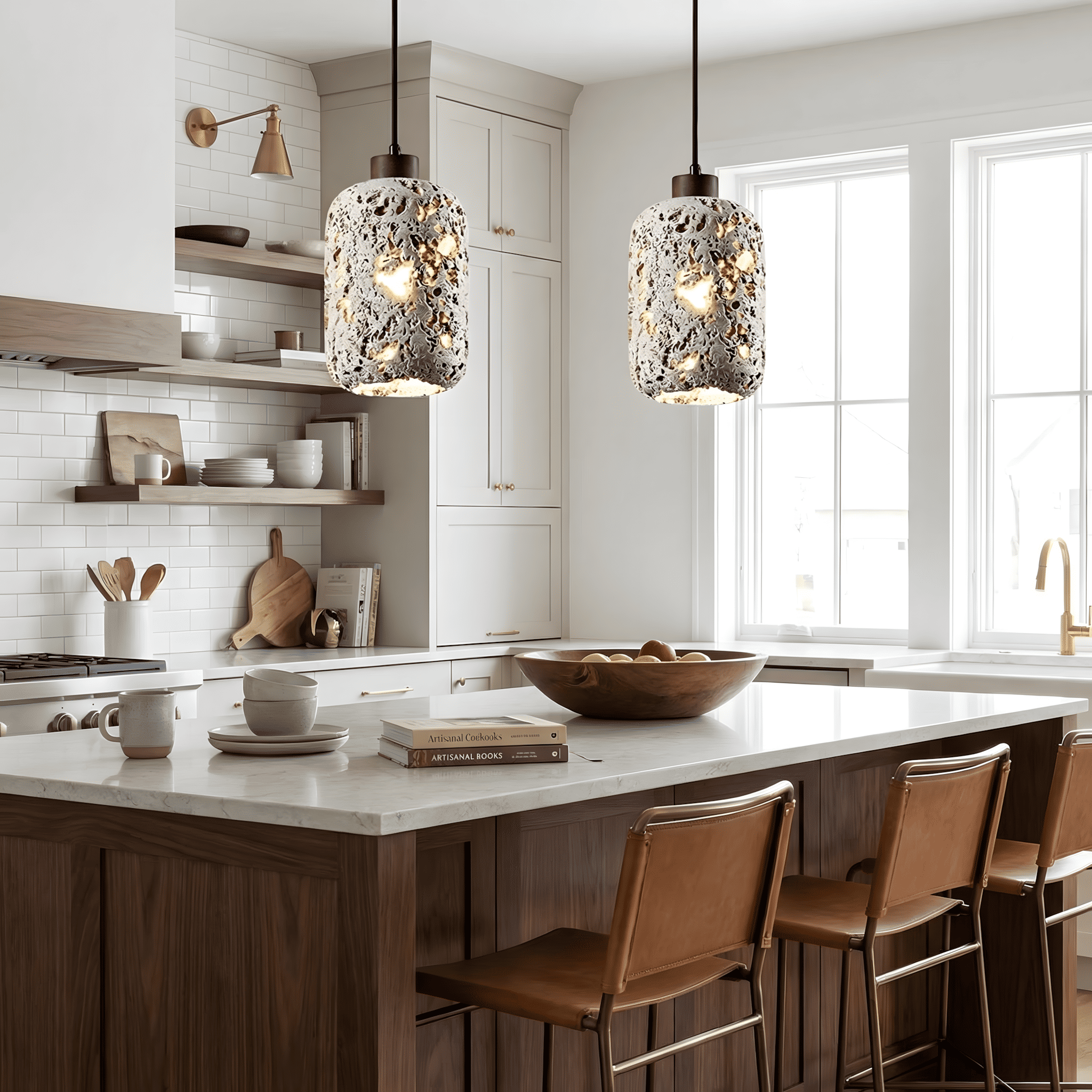 Kianu Wabi-Sabi Travertine Barrel Pendant Light