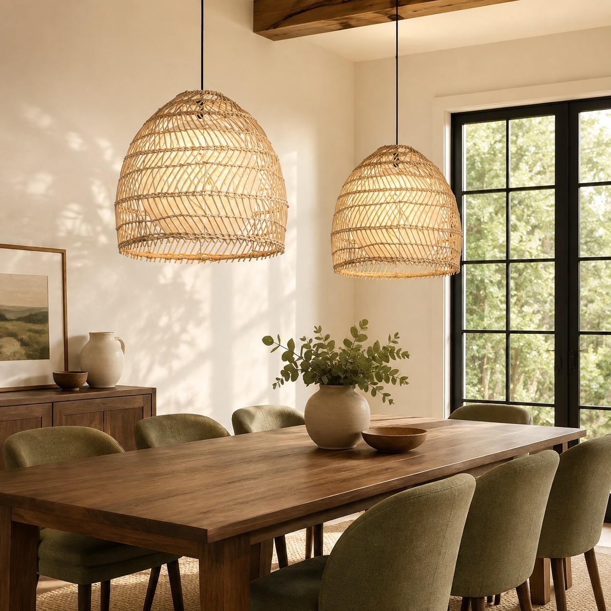 Clioan Bohemian Woven Rattan Pendant Light
