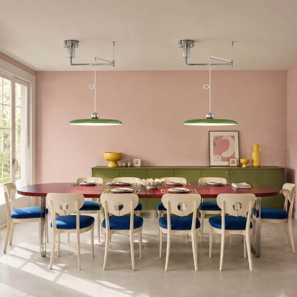 Delphin Colorful Swing Arm Flying Saucer Pendant Light
