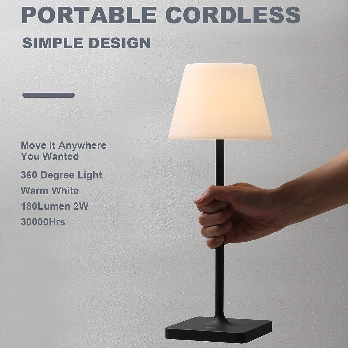 Halley Exquisite Brass Color Rechargeable Dimmable Cordless Table Lamp