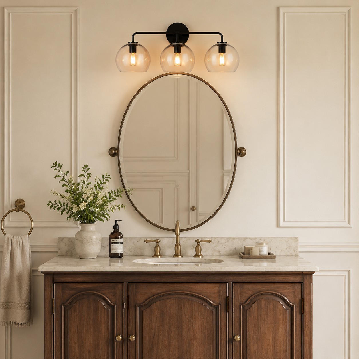 Konig Minimalist 3-Light Round Shade Brass Glass Wall Light