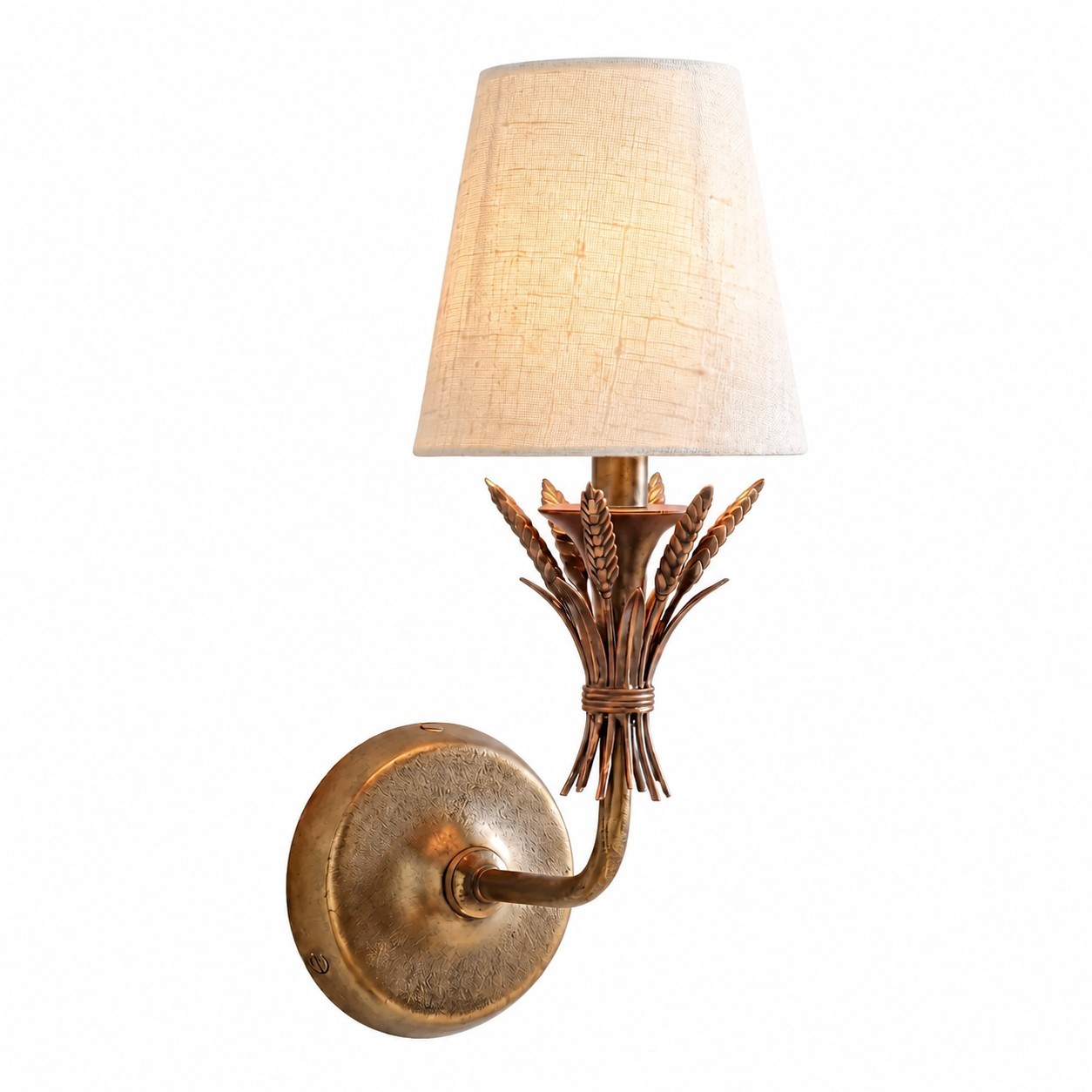 Sylvan Traditional Botanical Brass-Tone Fabric Shade Wall Sconce