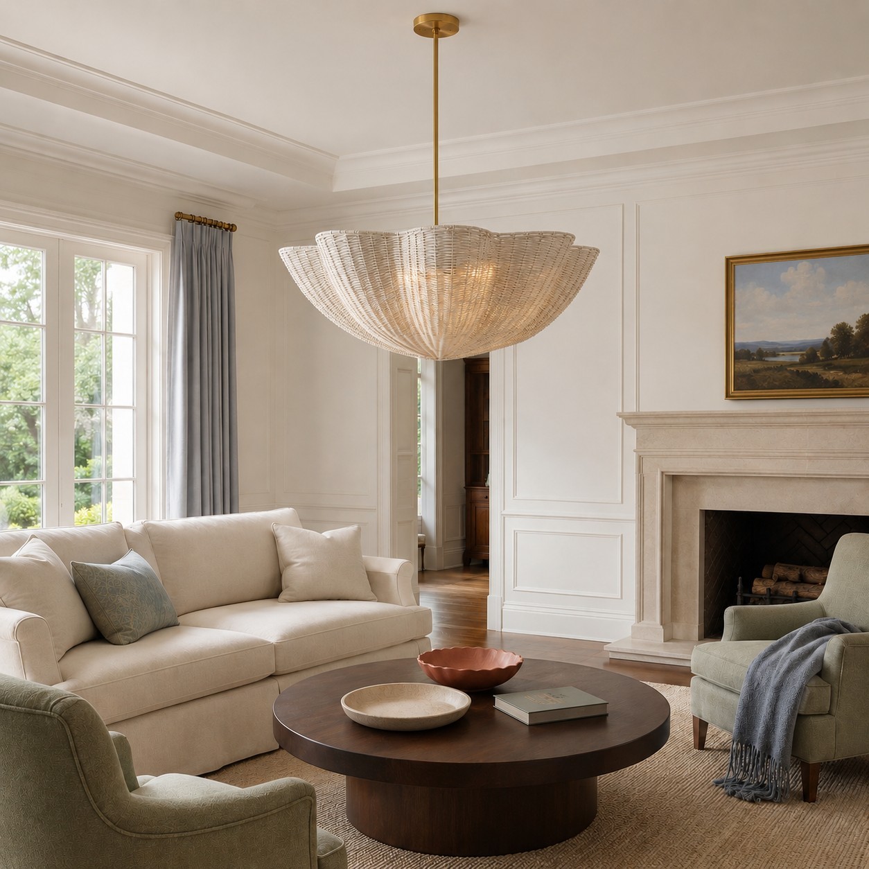 Daxter Bohemian Woven Rattan Scalloped Pendant Light