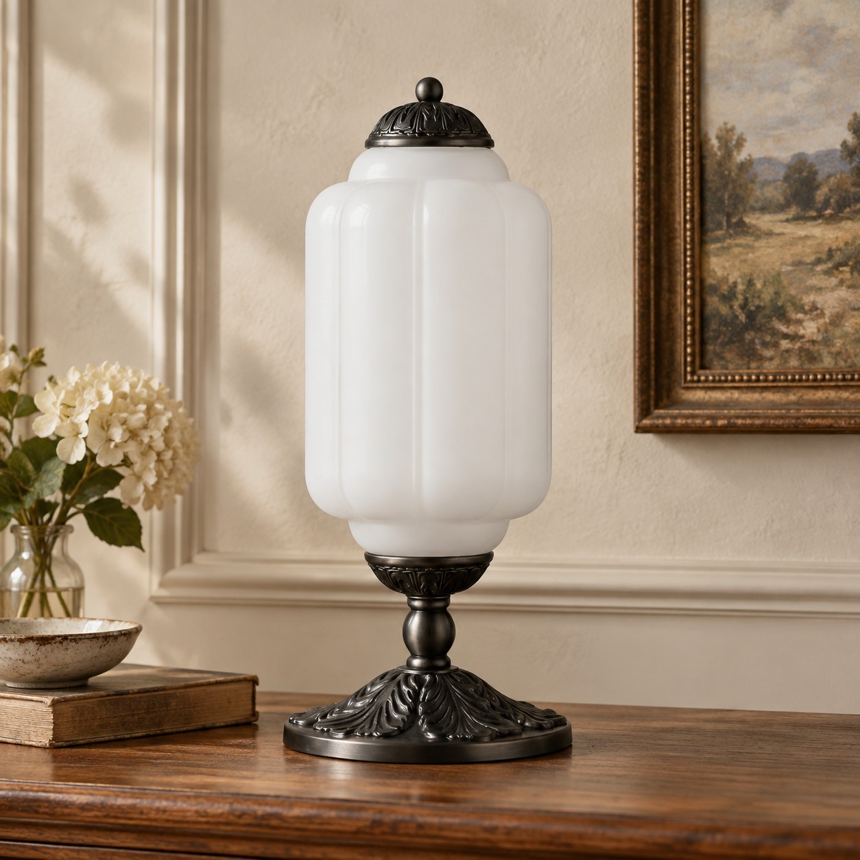 Nexos French Retro Cream Glass Textured Eloise Table Lamp
