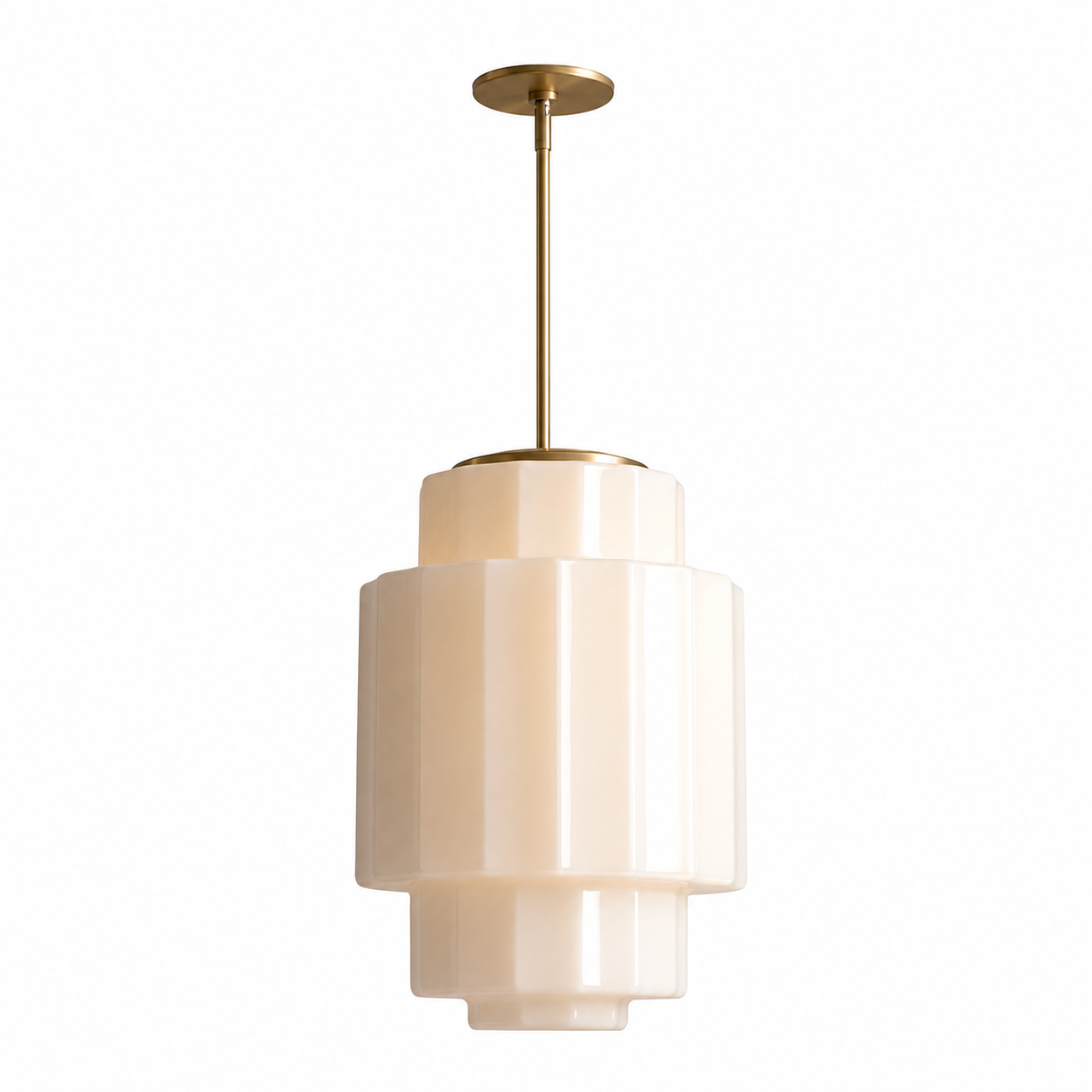 Winry Antique Brass Tiered Milk Glass Pendant Light