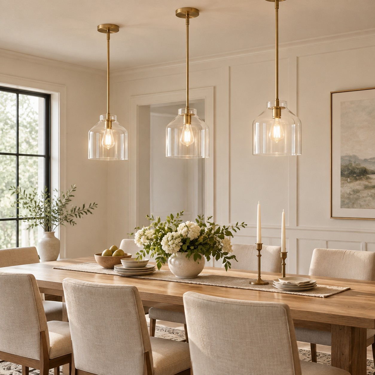 Drilon Modern Brass Rod Glass Shade Pendant Light