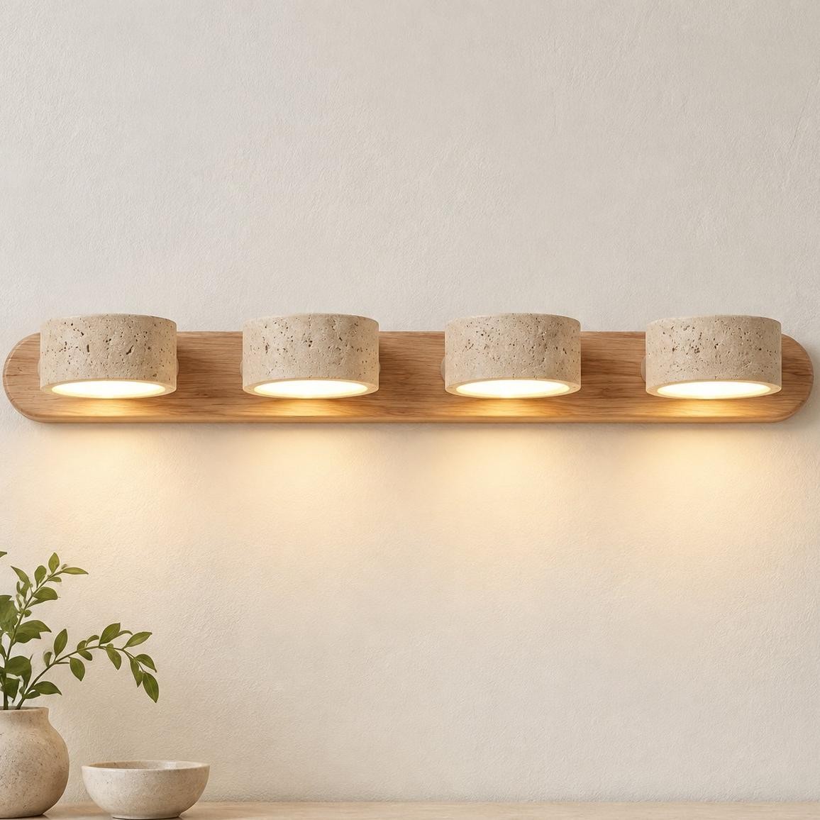 Benjamin Rustic Adjustable Travertine Wood Led Vanity Sconce