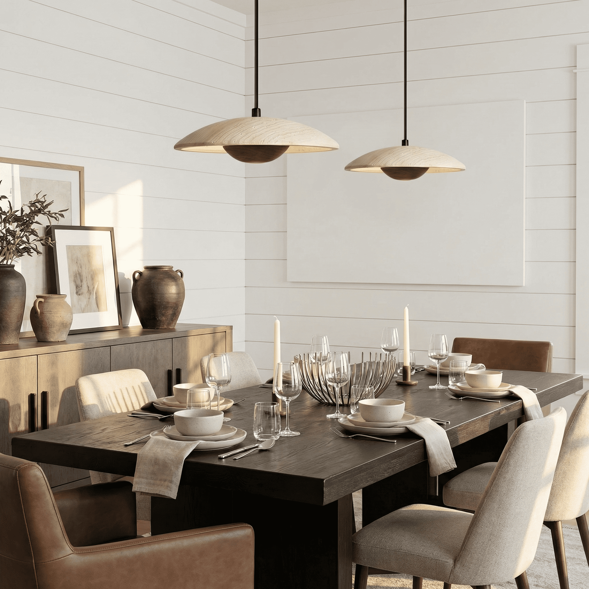 Kendra Cream Travertine UFO Pendant Lamp