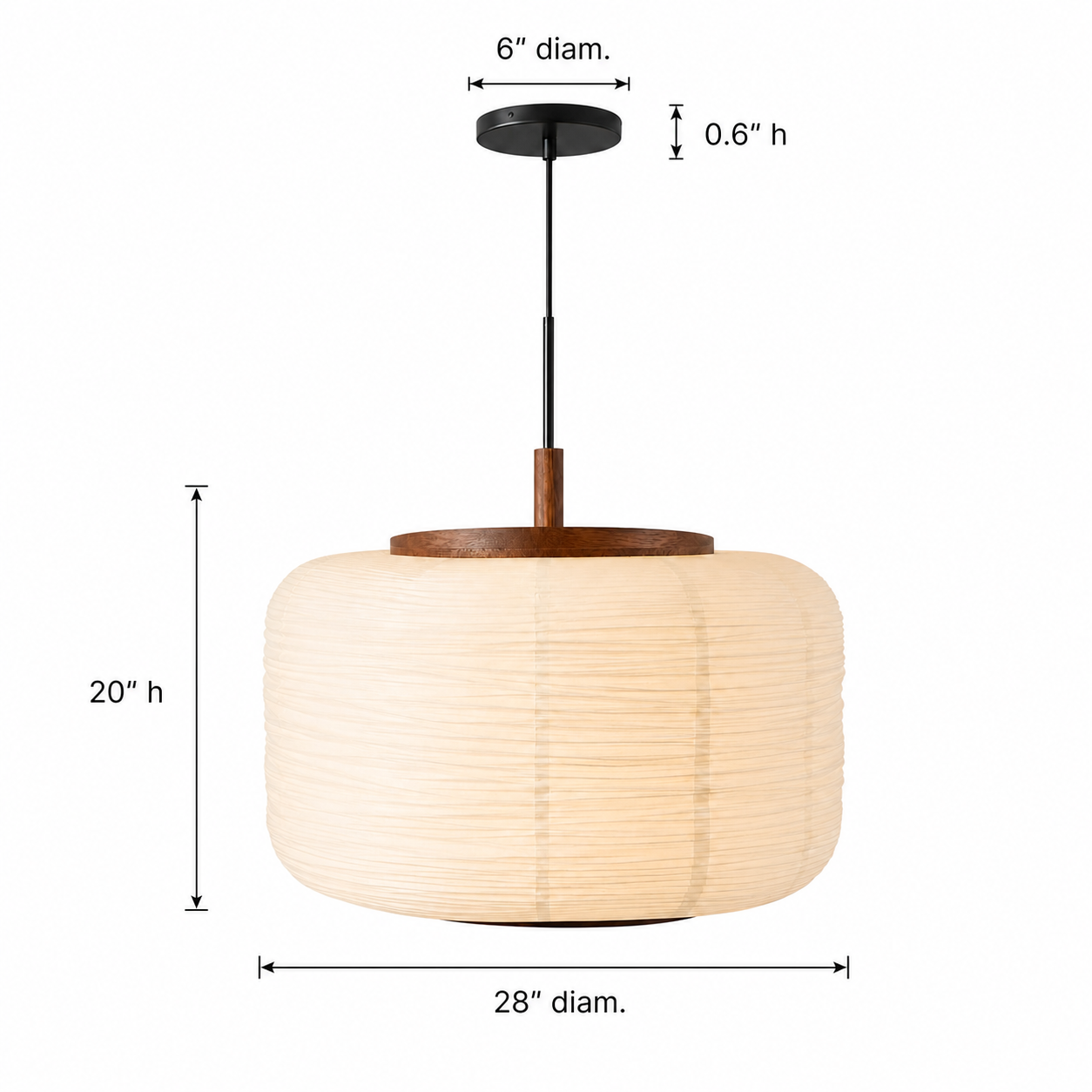 Drath Wabi Sabi Ribbed Paper Lantern Pendant Light