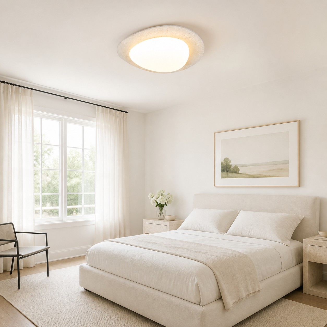 Odette Pebble-Shaped Travertine LED Flush Mount Ceiling Light