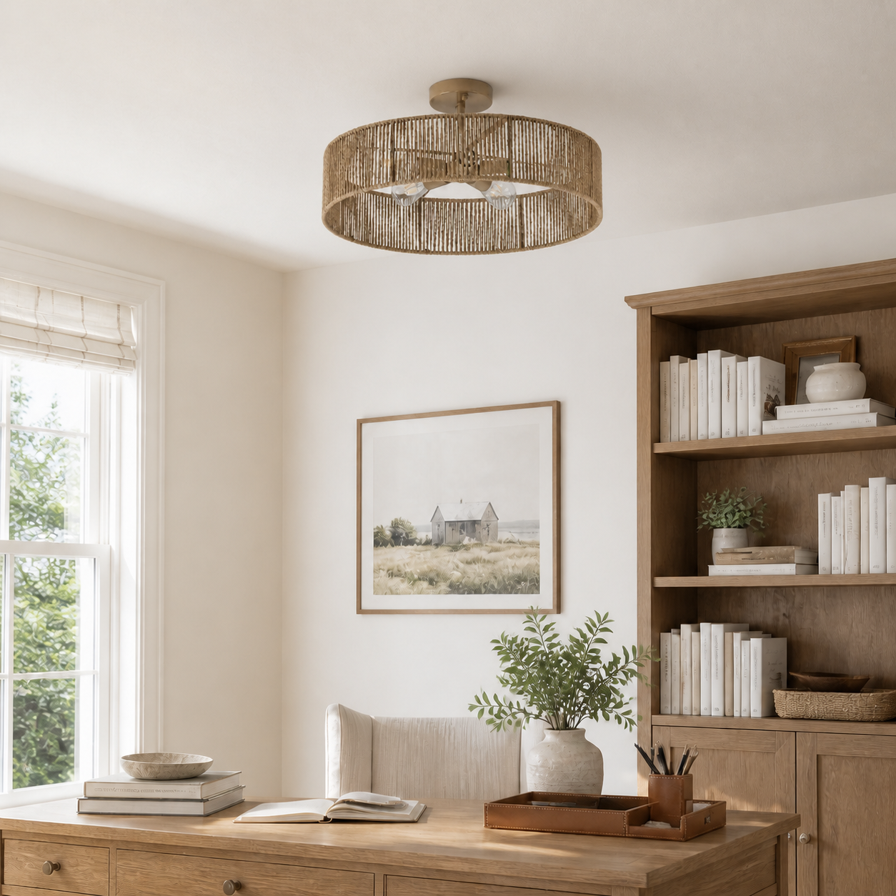 Lioran Rustic Round Rattan Ceiling Light