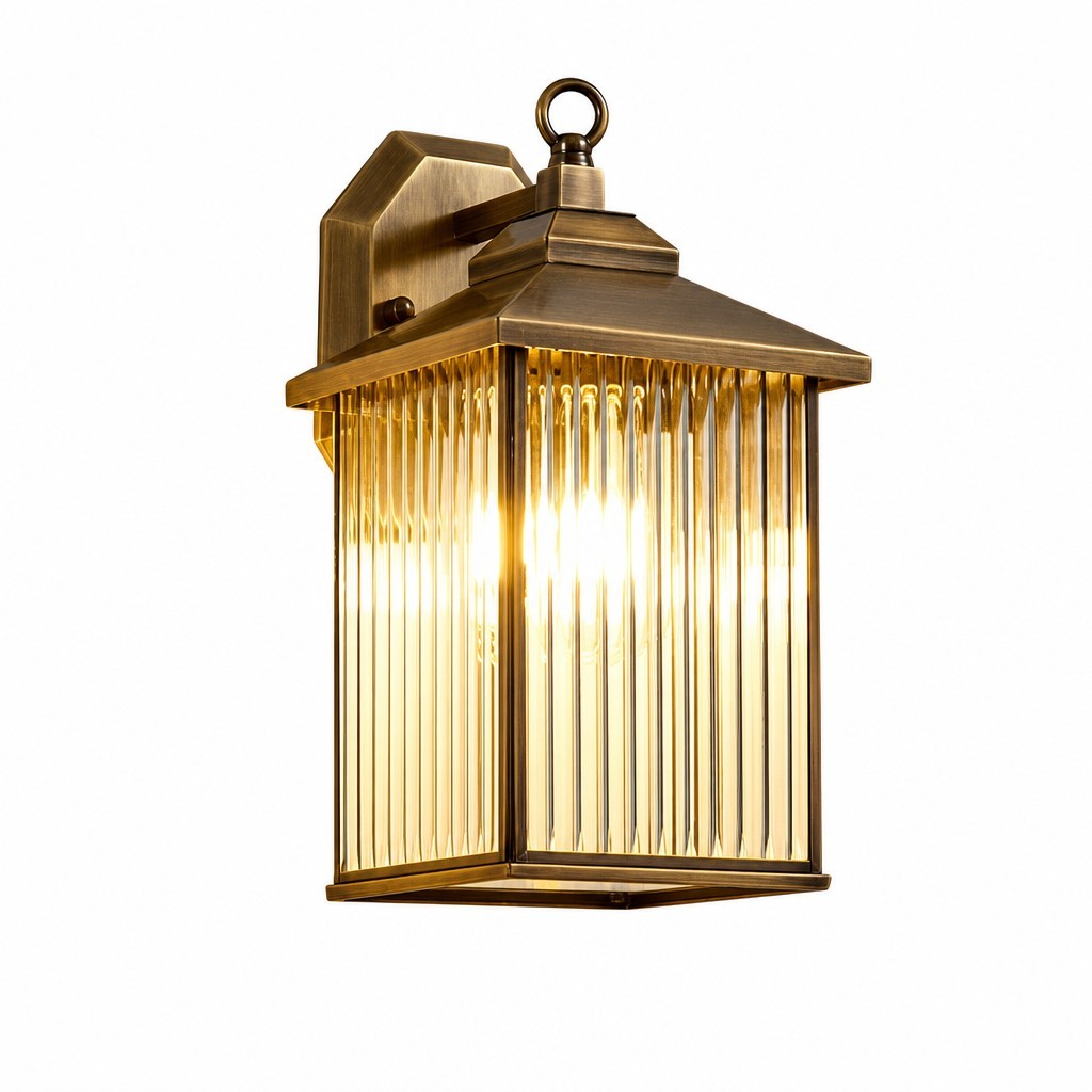 Reid Farmhouse Outdoor Brass Lantern Patio Wall Light