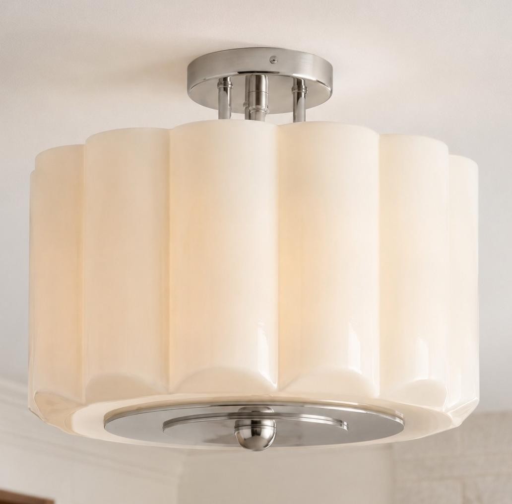 Hanahs Farmhouse Milk Glass Scalloped Shade Ceiling Light