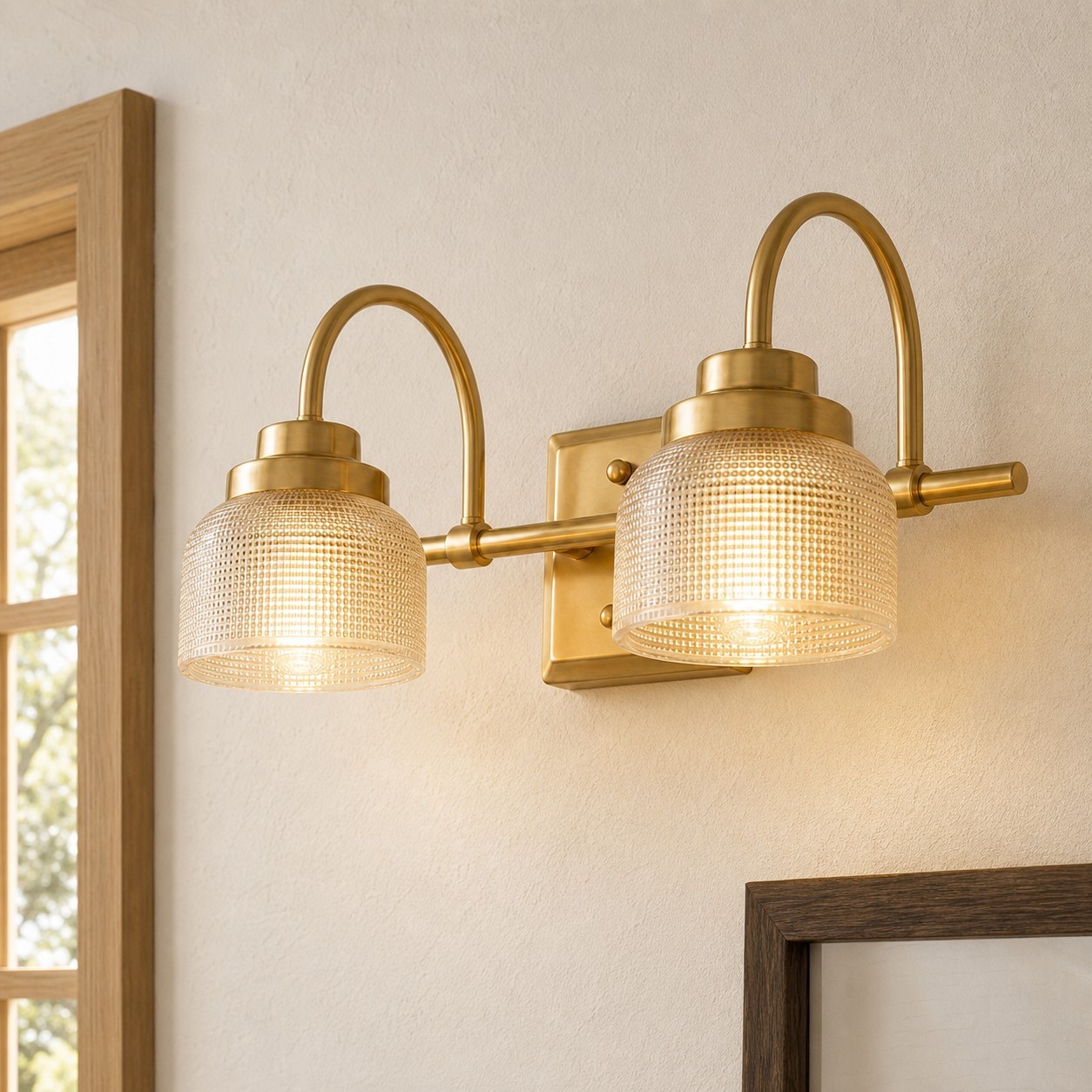 Julian Farmhouse Brass Texture Transparent Glass Sconces