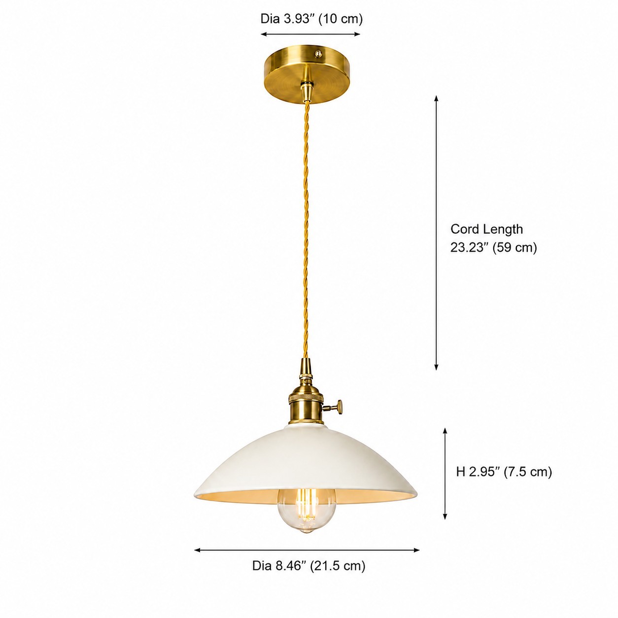 Lenora Vintage Ceramic Brass Cone Pendant Light
