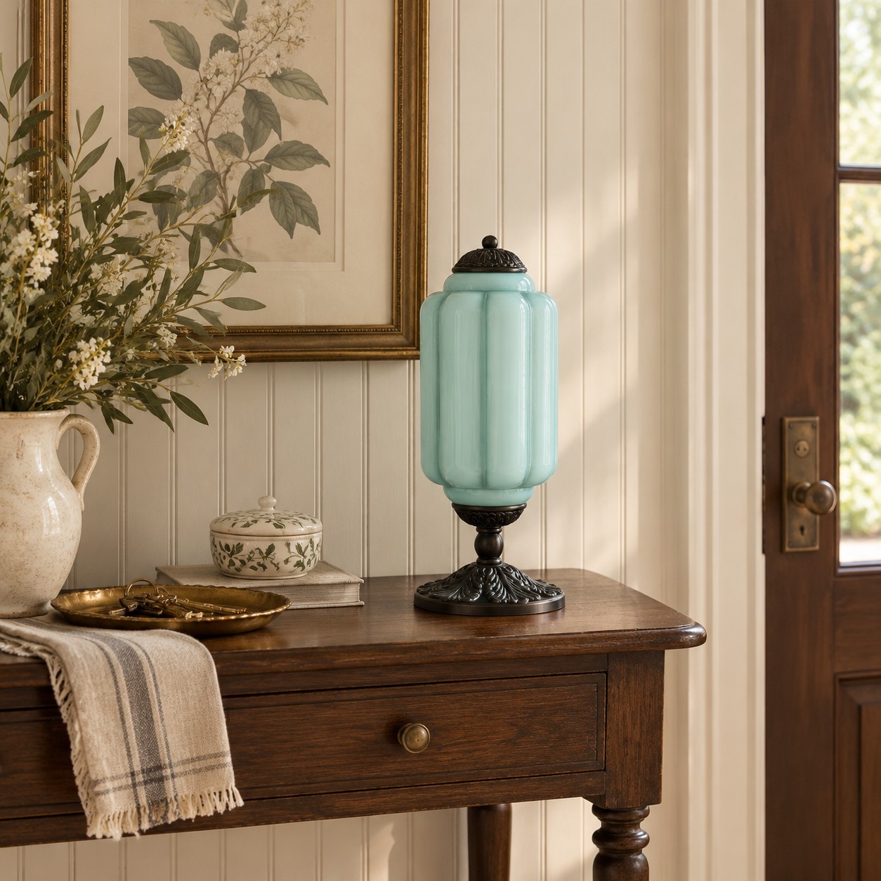 Nexos French Retro Cream Glass Textured Eloise Table Lamp