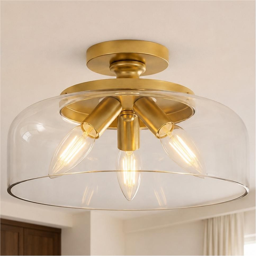 Santos Vintage Hand Carved Floral Clear Glass Semi Flush Mount Ceiling Light