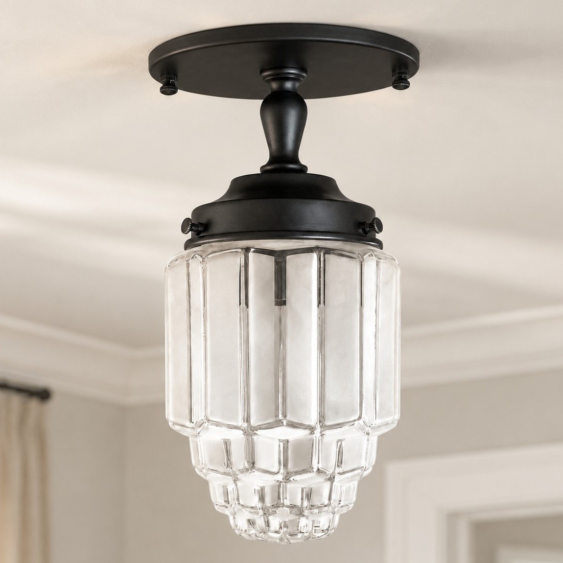 Lawson Classic Ribbed Glass Semi Flush Mount Ceiling Light