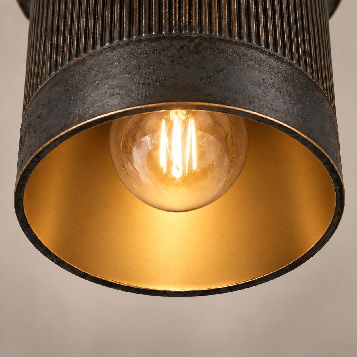 Damon Vintage Cylinder Fluted Metal Flush Mount Ceiling Light