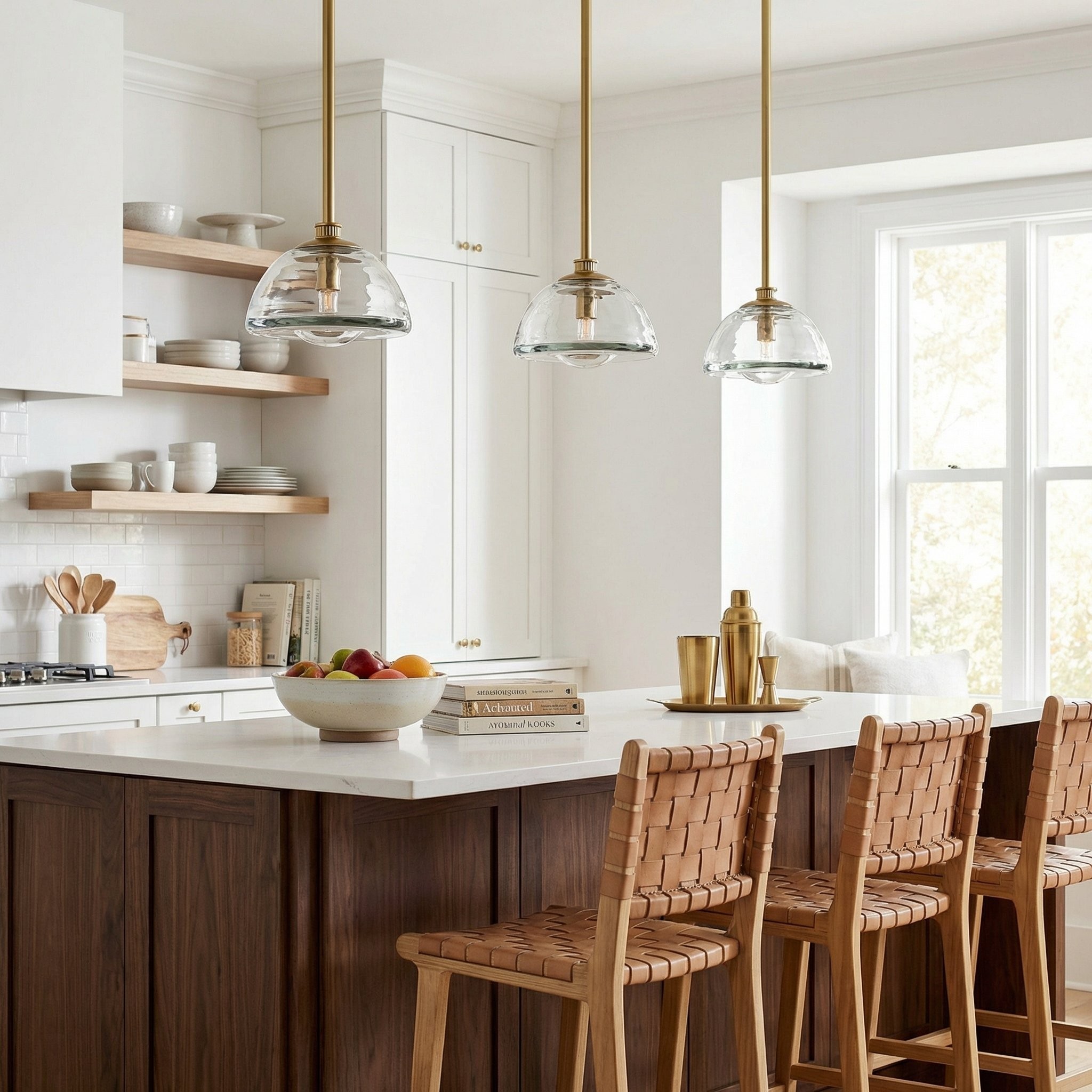 Brenna Modern Brass Cast Glass Dome Pendant Light