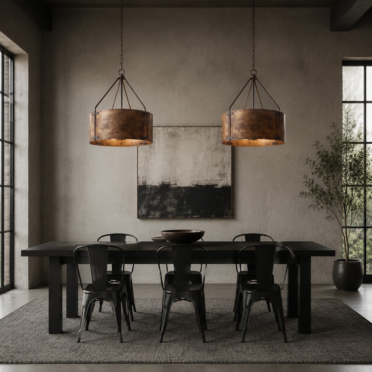 Ojaswi Rustic Bronze Industrial Pendant Light with Drum Shade