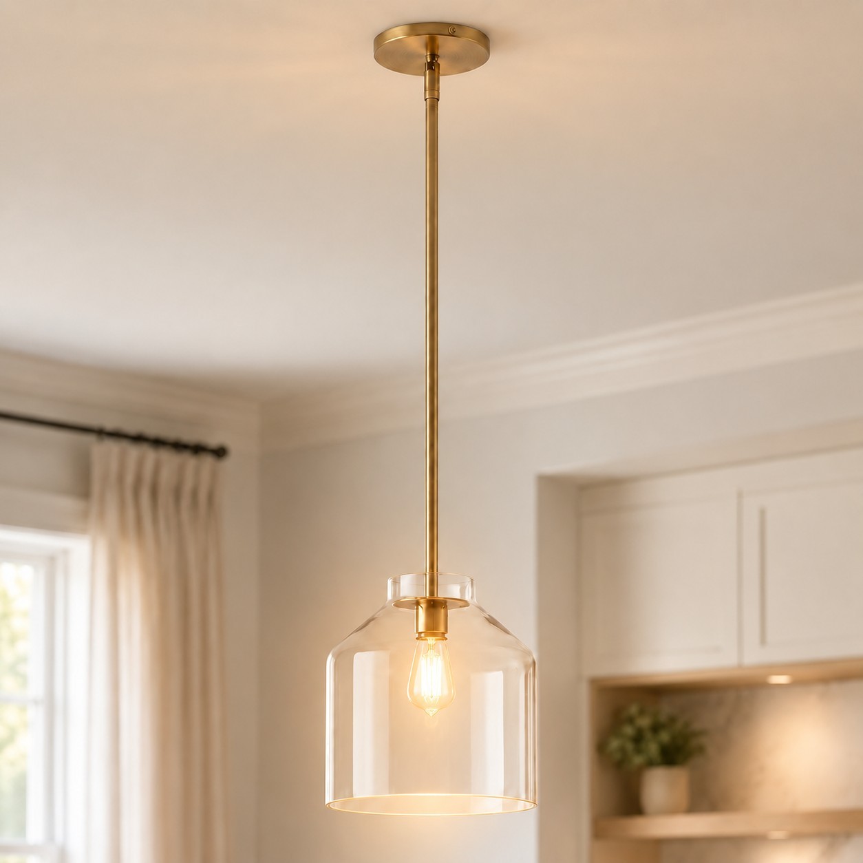 Drilon Modern Brass Rod Glass Shade Pendant Light