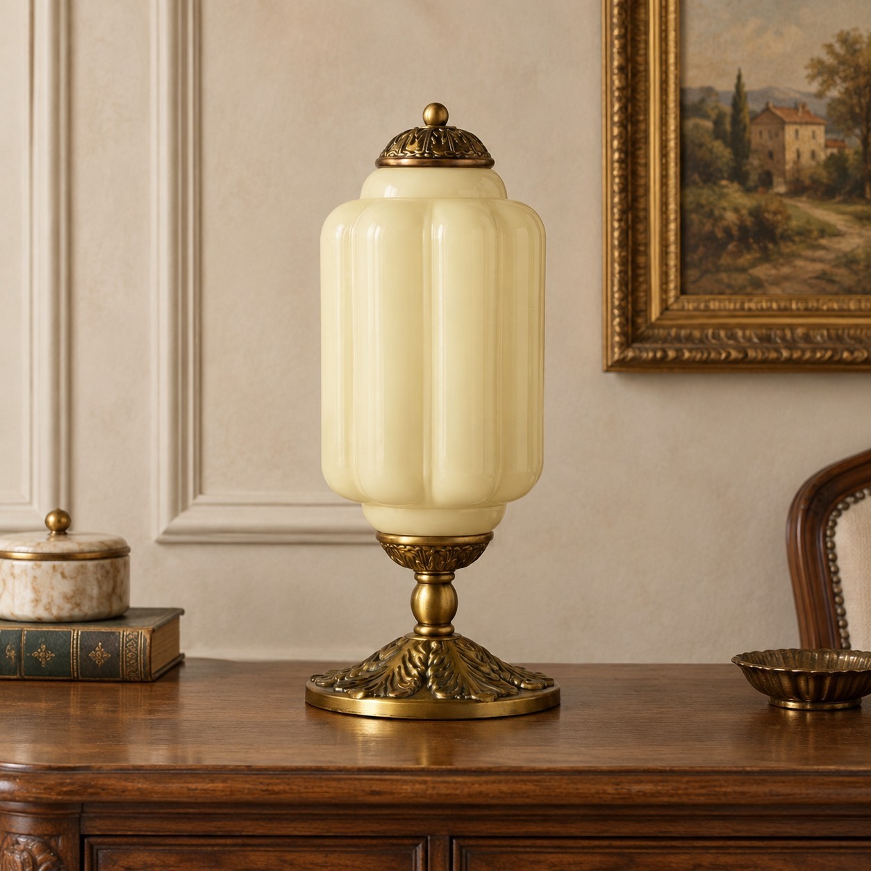 Nexos French Retro Cream Glass Textured Eloise Table Lamp