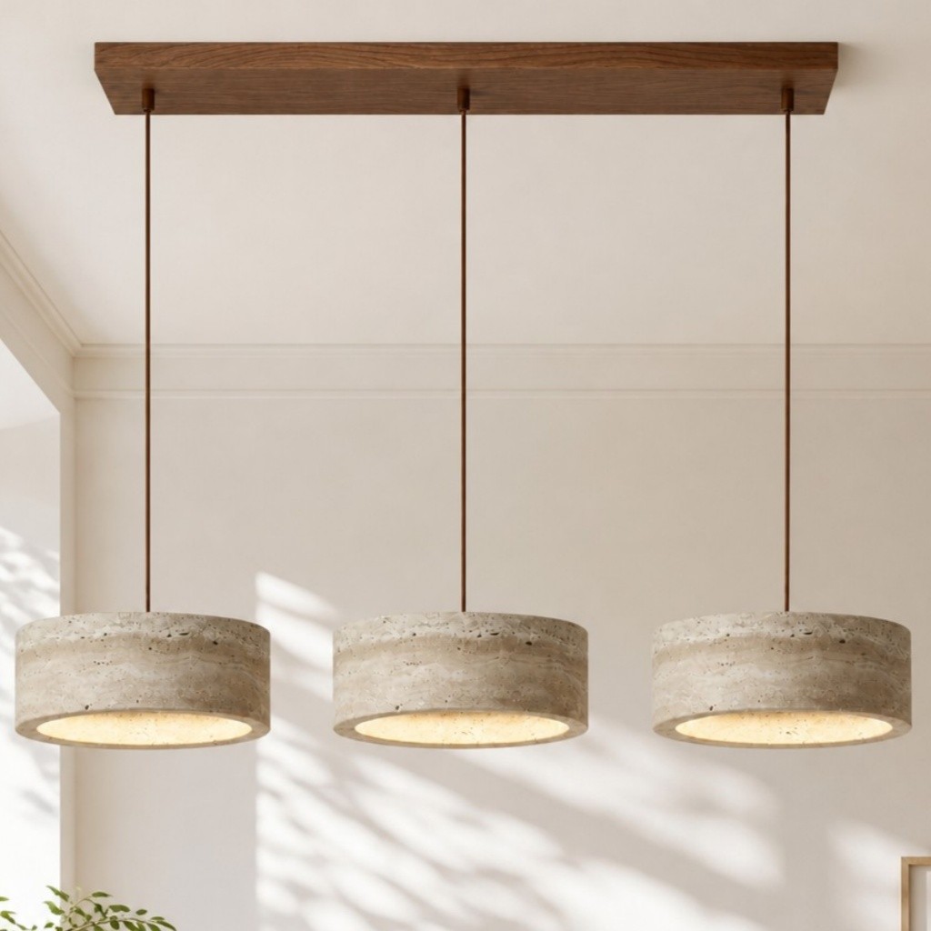 Veloria Scandinavian Travertine Round Pendant Light