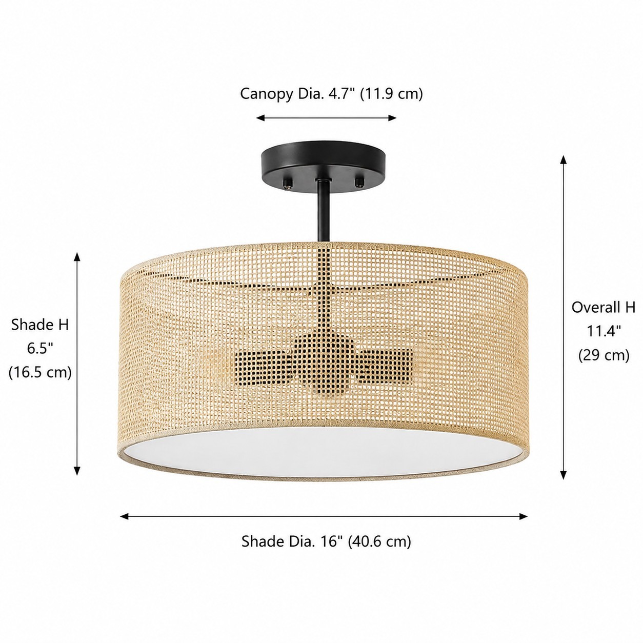 Zaylen Farmhouse Rattan Semi Flush Mount Ceiling Light