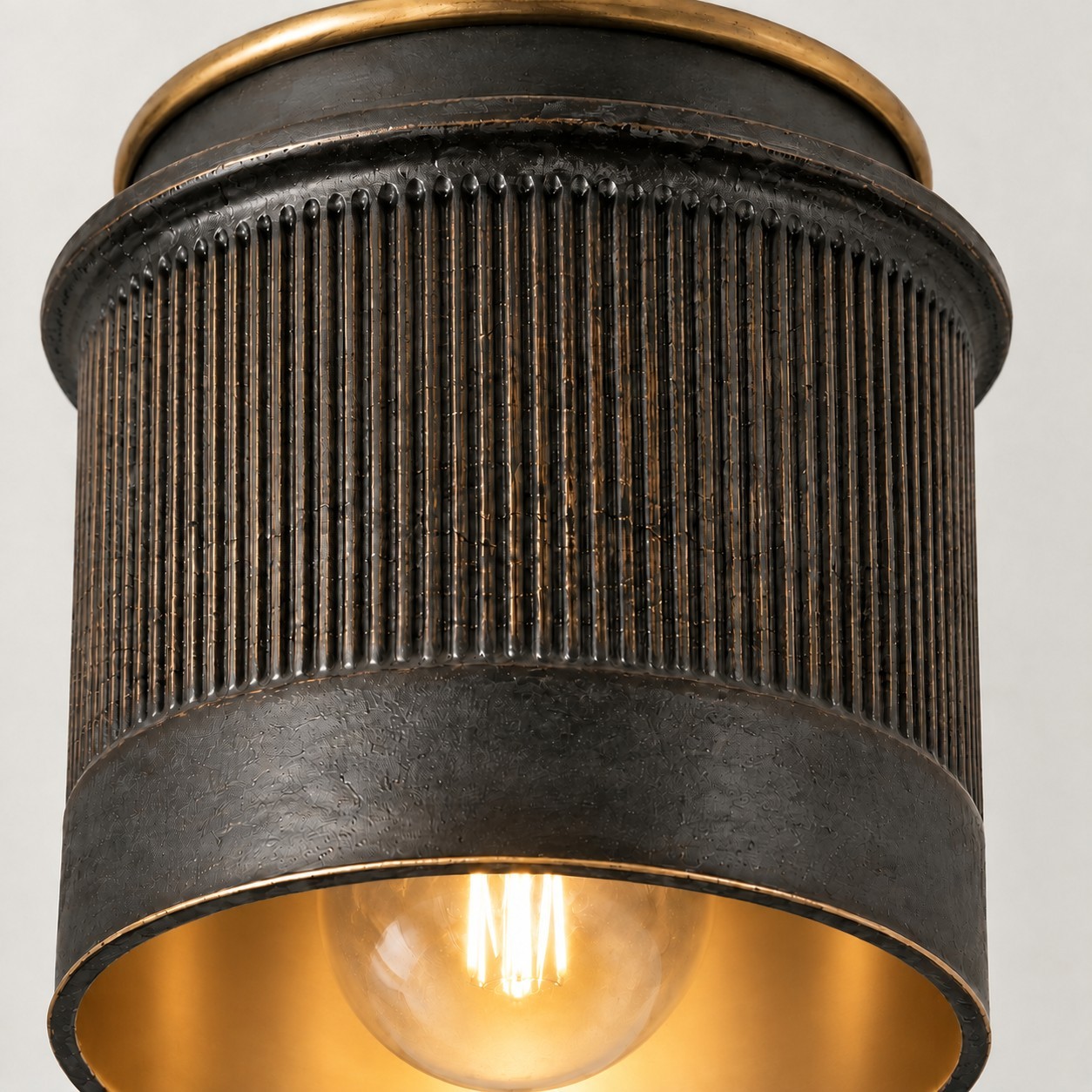 Damon Vintage Cylinder Fluted Metal Flush Mount Ceiling Light