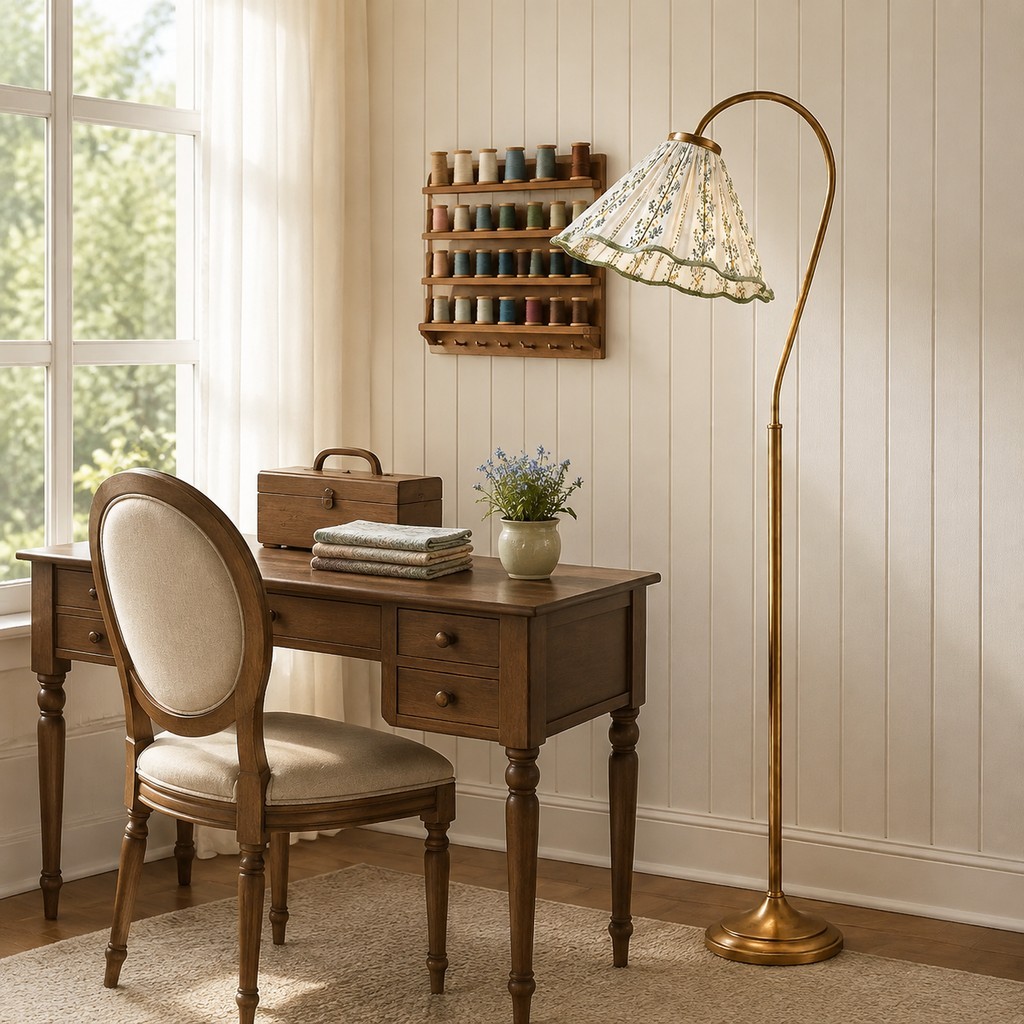 Maelis Vintage Pleated Shade Gooseneck Floor Light