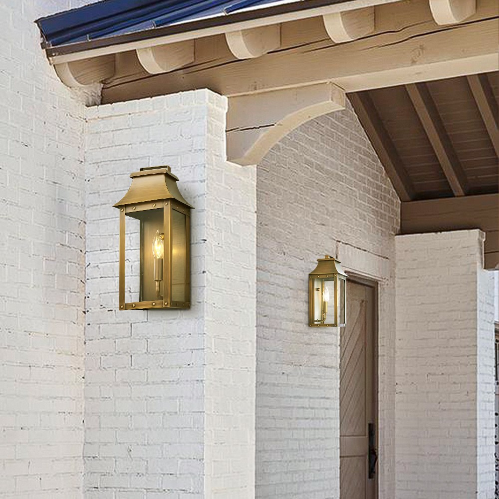 Montague Vintage Brass Outdoor Waterproof Wall Mounted Lantern Sconce