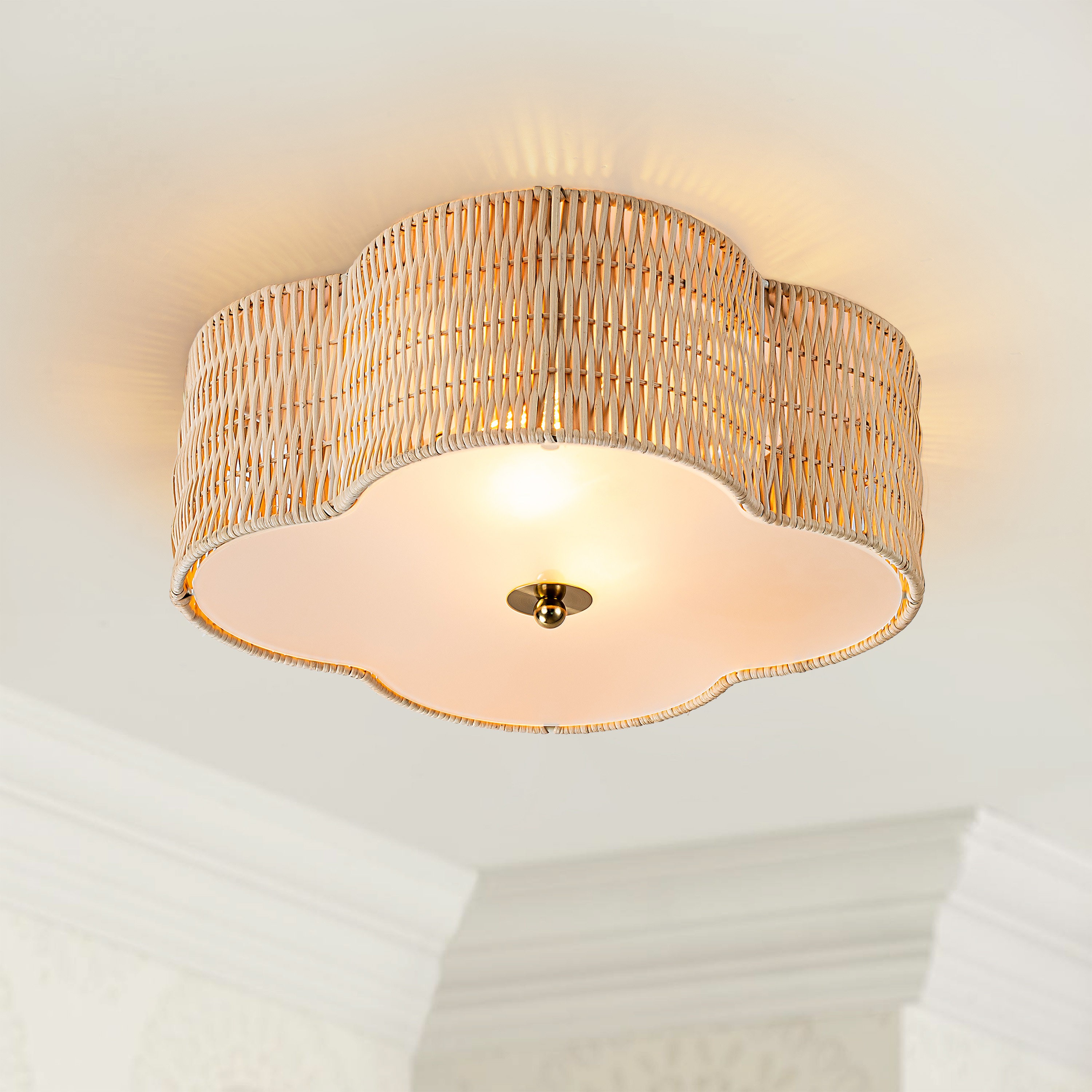 Zardo Coastal Boho Style Rattan Lamp Shade Flush Mount Ceiling Light