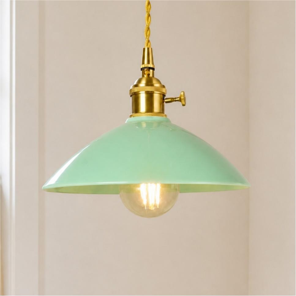 Lenora Vintage Ceramic Brass Cone Pendant Light