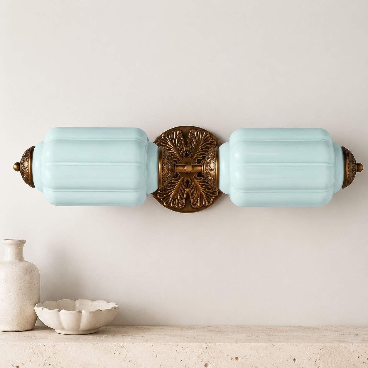 Cyrilith Vintage Art Deco Milk Glass Eloise Vanity Light