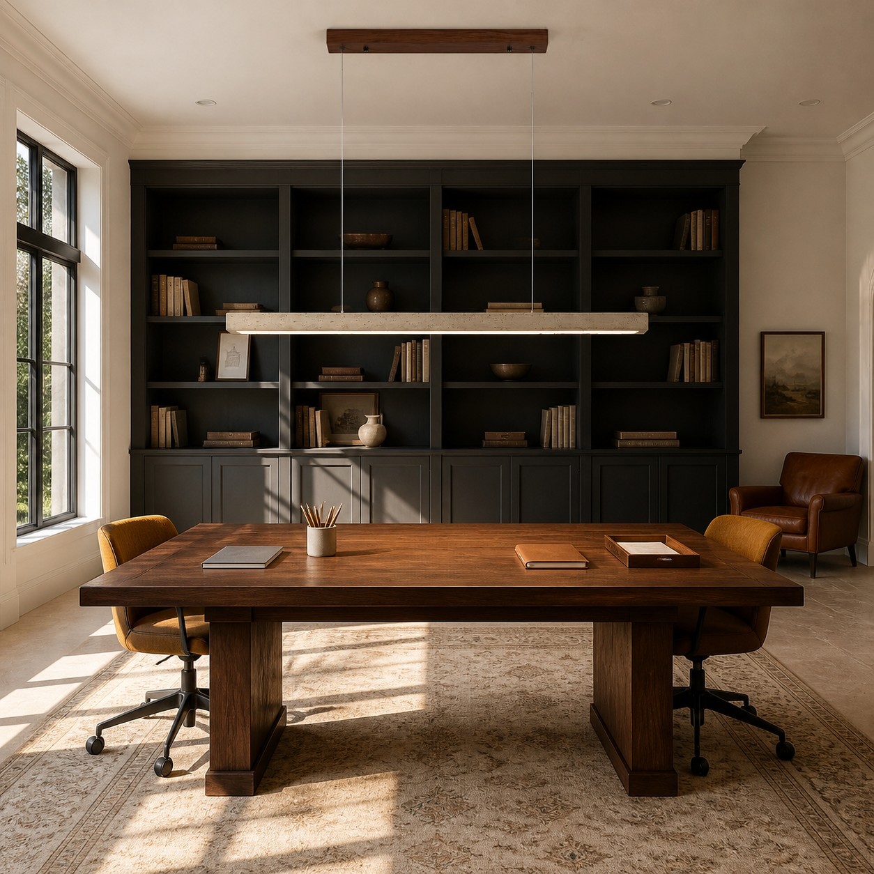 Umberto Minimalist Travertine Linear Pendant Light