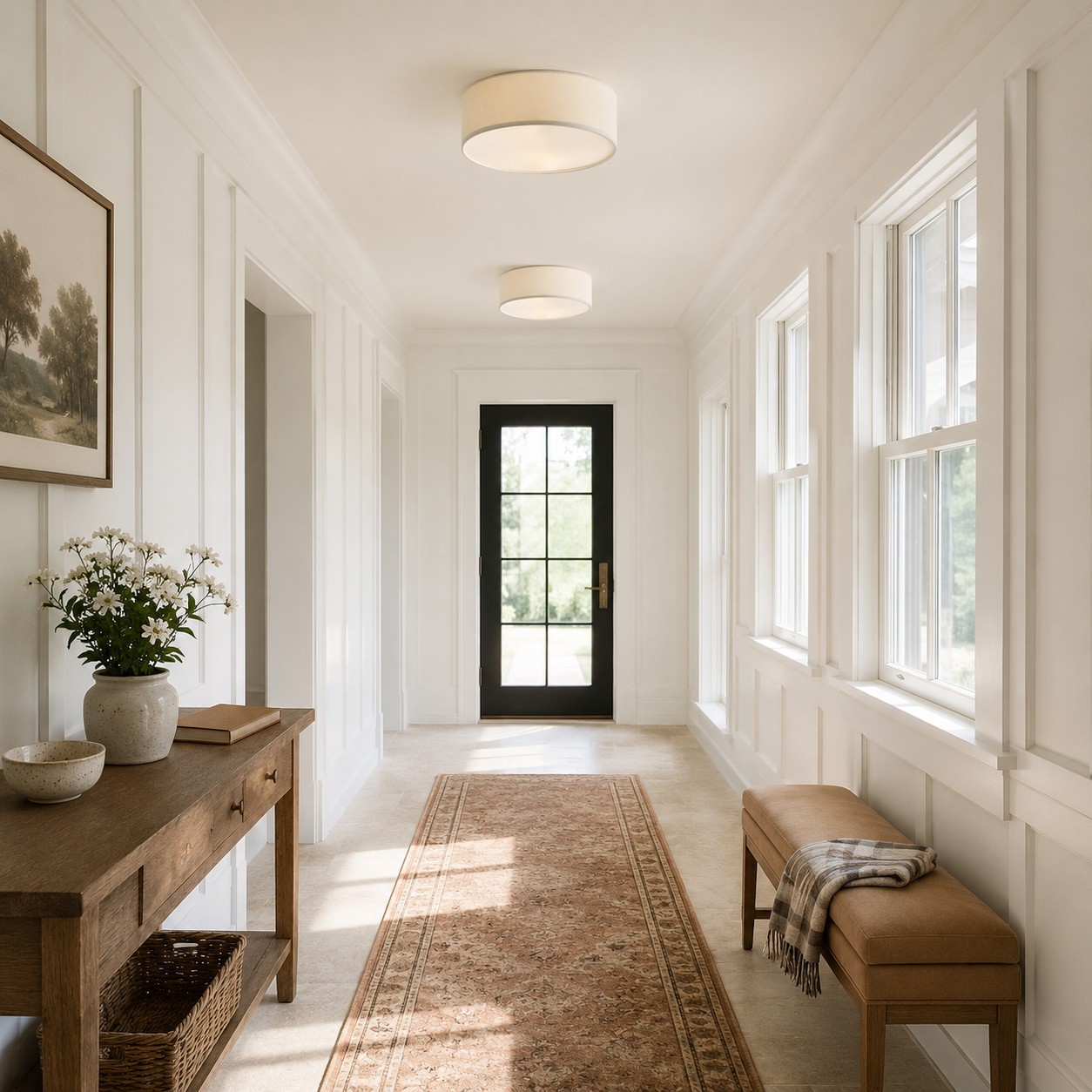 Toren Modern Linen Fabric Drum Flush Mount Ceiling Light