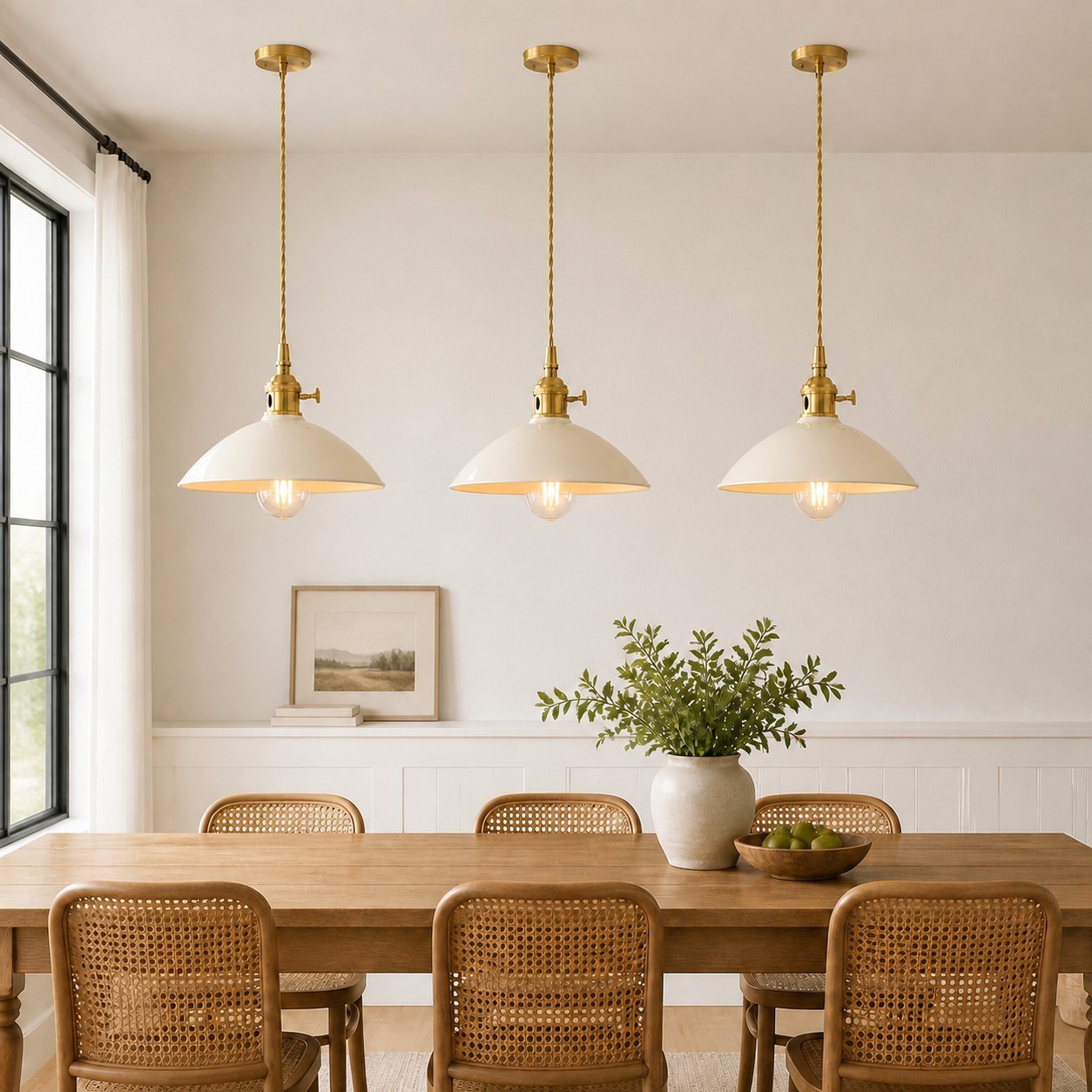 Lenora Vintage Ceramic Brass Cone Pendant Light