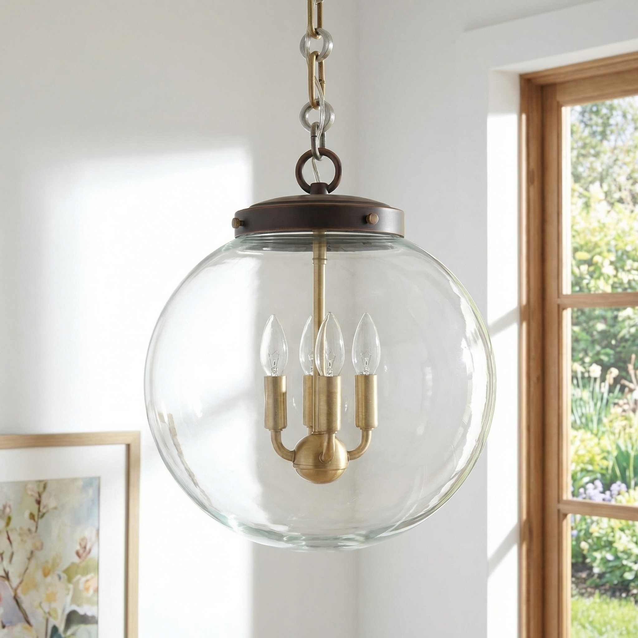 Oona Farmhouse Gold Glass Globe Pendant Light