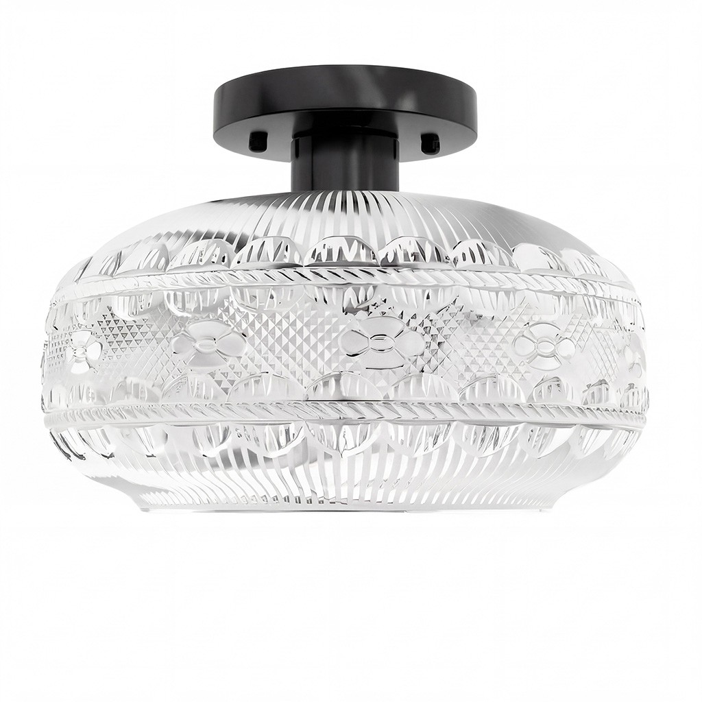 Santos Vintage Hand Carved Floral Clear Glass Semi Flush Mount Ceiling Light