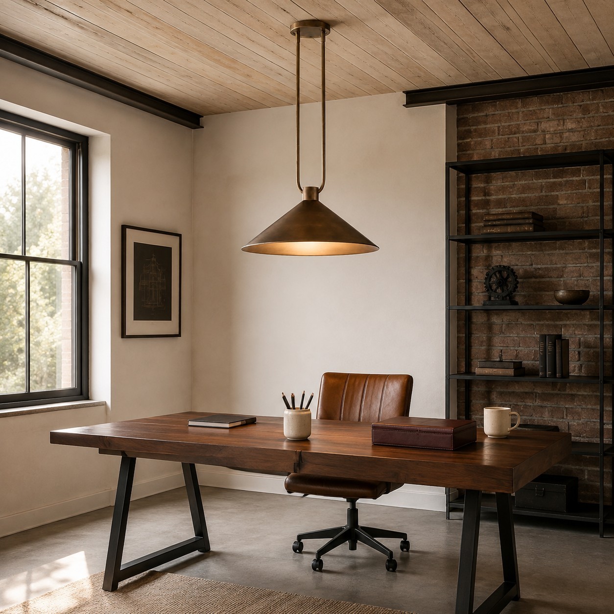 Serenoa Retro Double-Rod Metal Cone Pendant Light