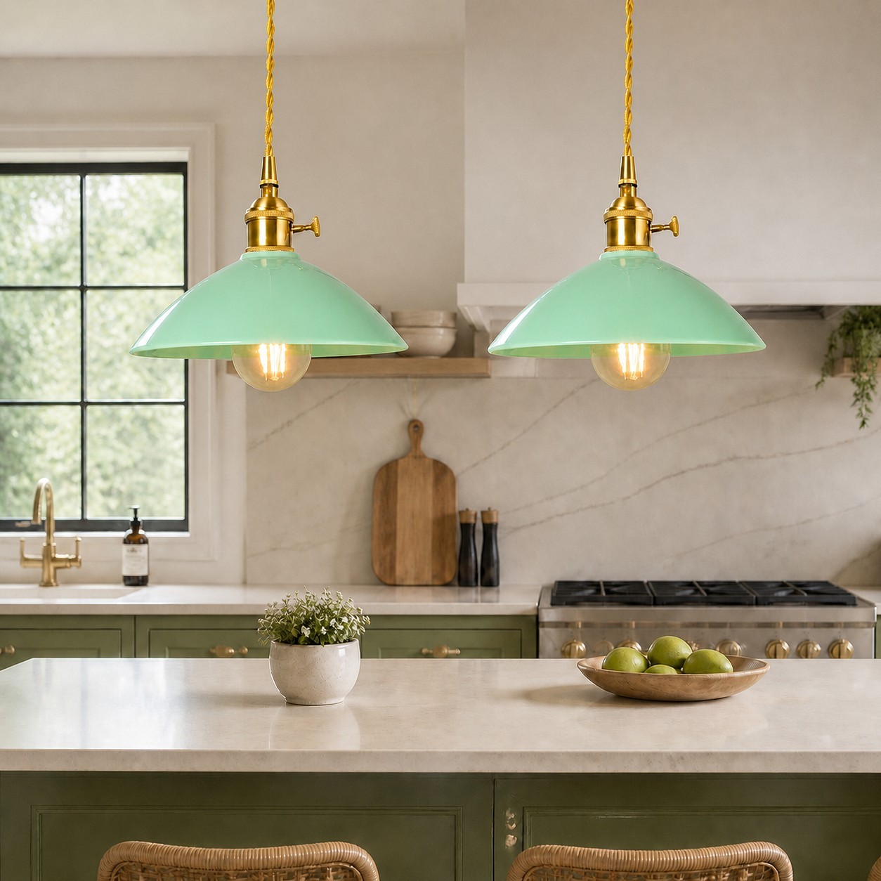 Lenora Vintage Ceramic Brass Cone Pendant Light
