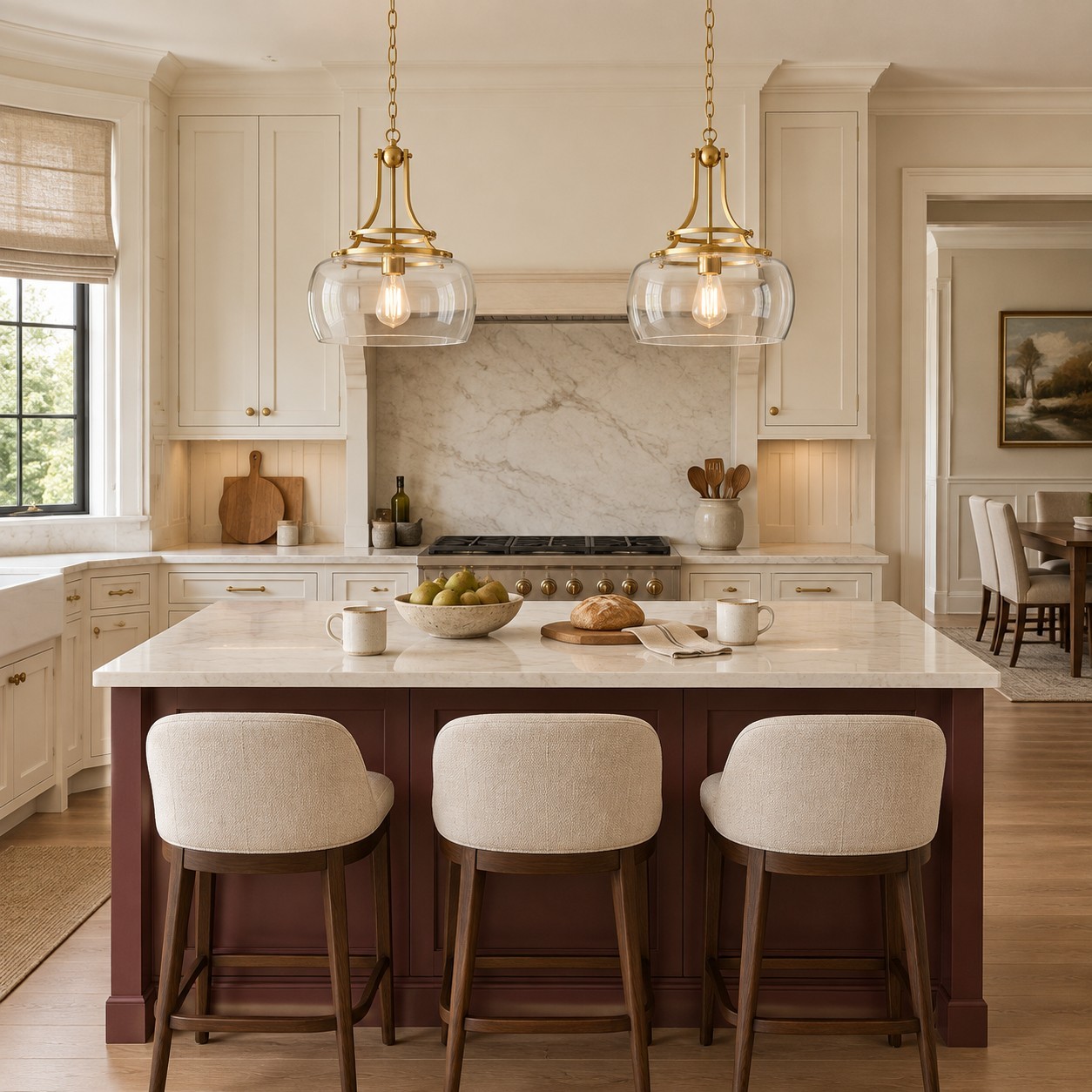 Thalys Brushed Gold Clear Glass Shade Charleston Pendant Light