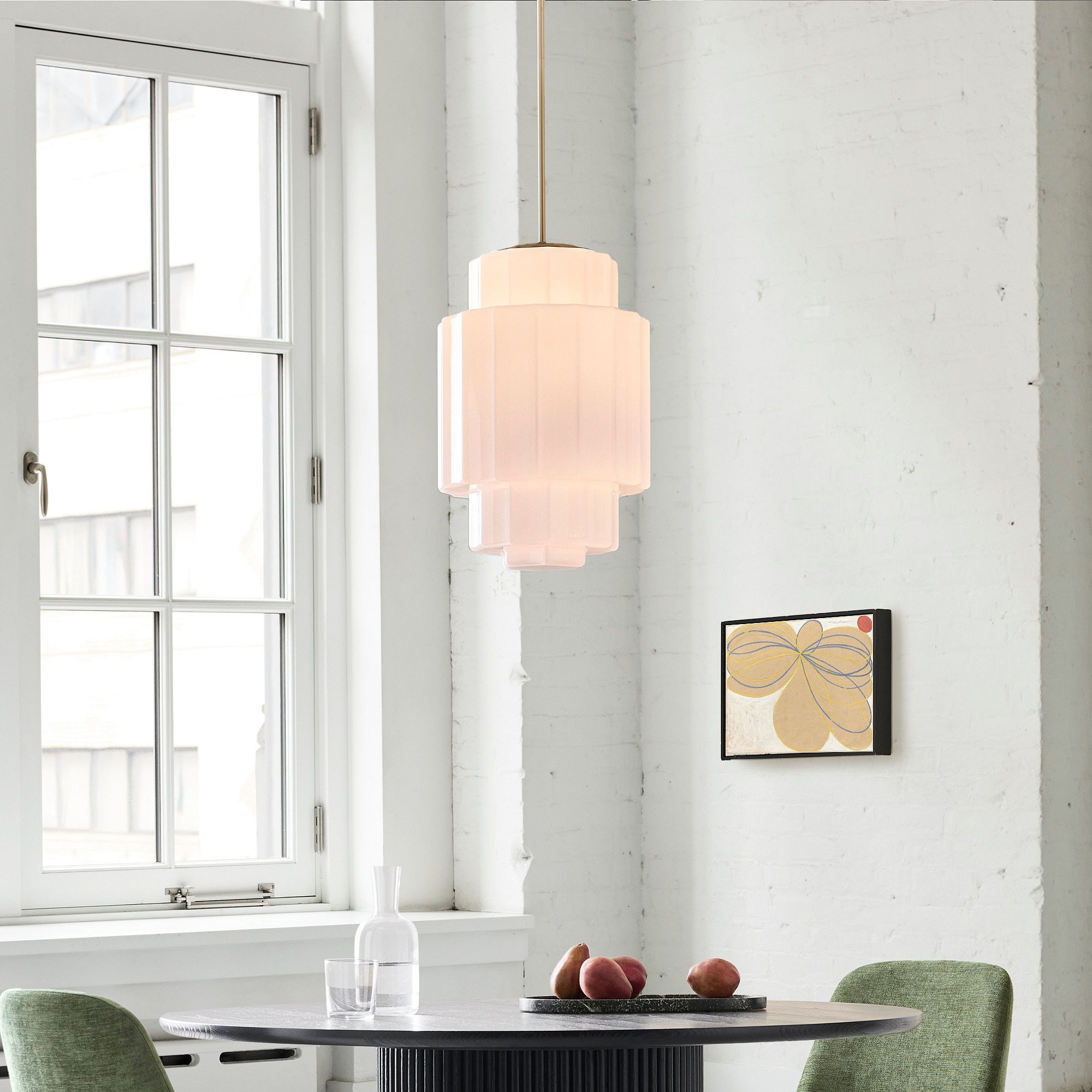 Winry Antique Brass Tiered Milk Glass Pendant Light