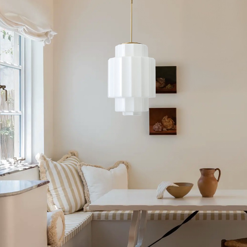Winry Antique Brass Tiered Milk Glass Pendant Light