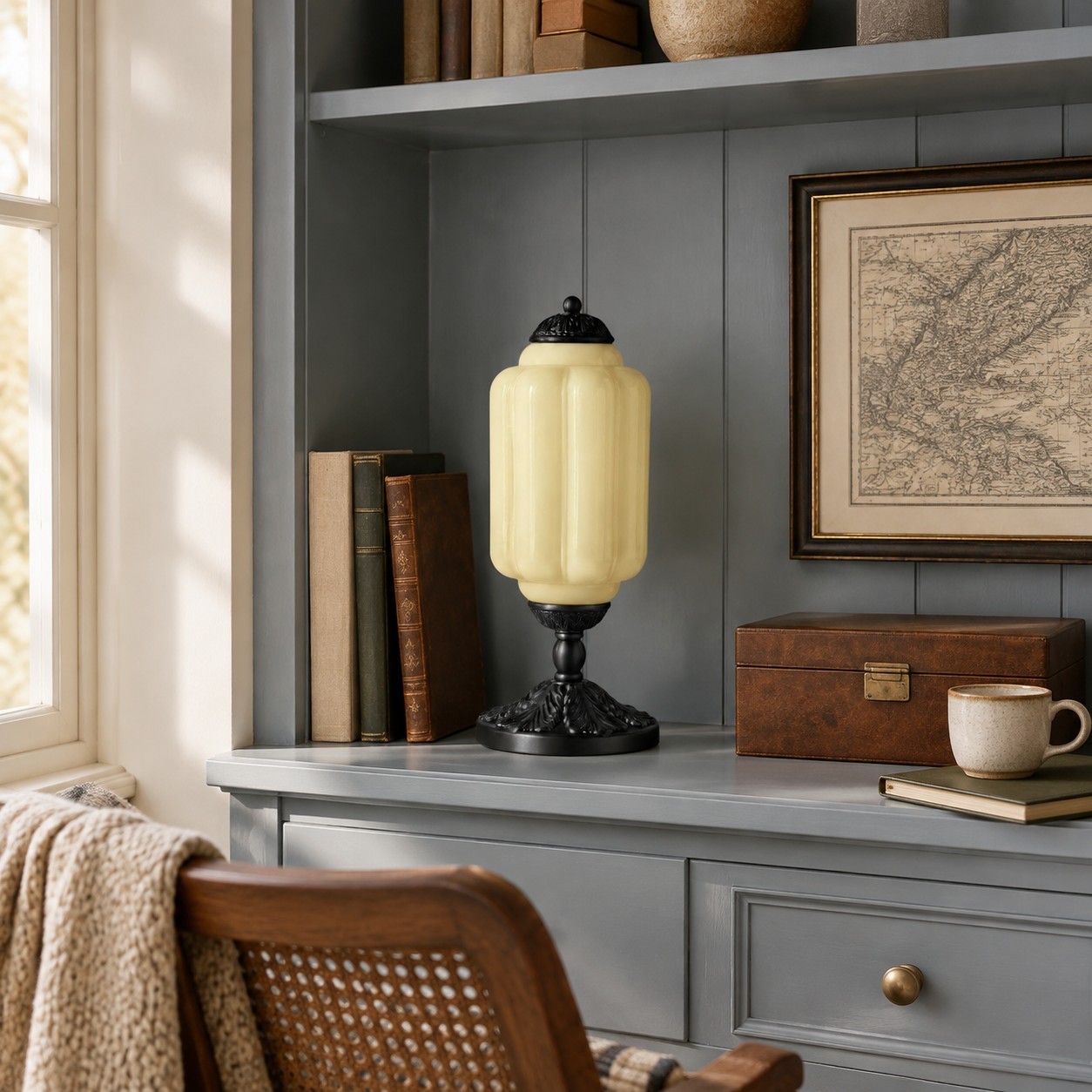 Nexos French Retro Cream Glass Textured Eloise Table Lamp