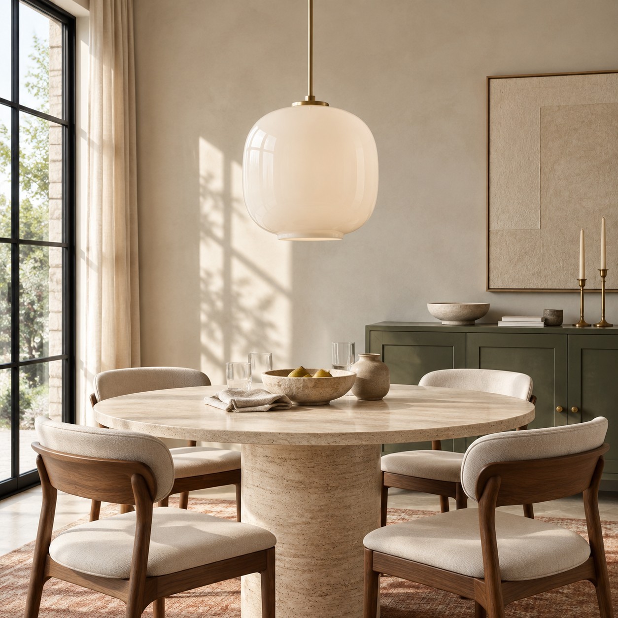 Louis Cream Stained Glass Globe Pendant Light